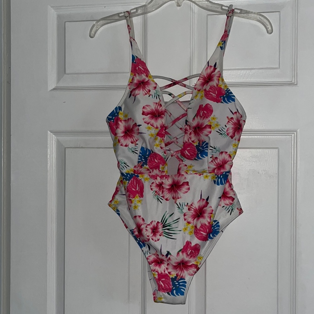 Floral one piece lace up detail
